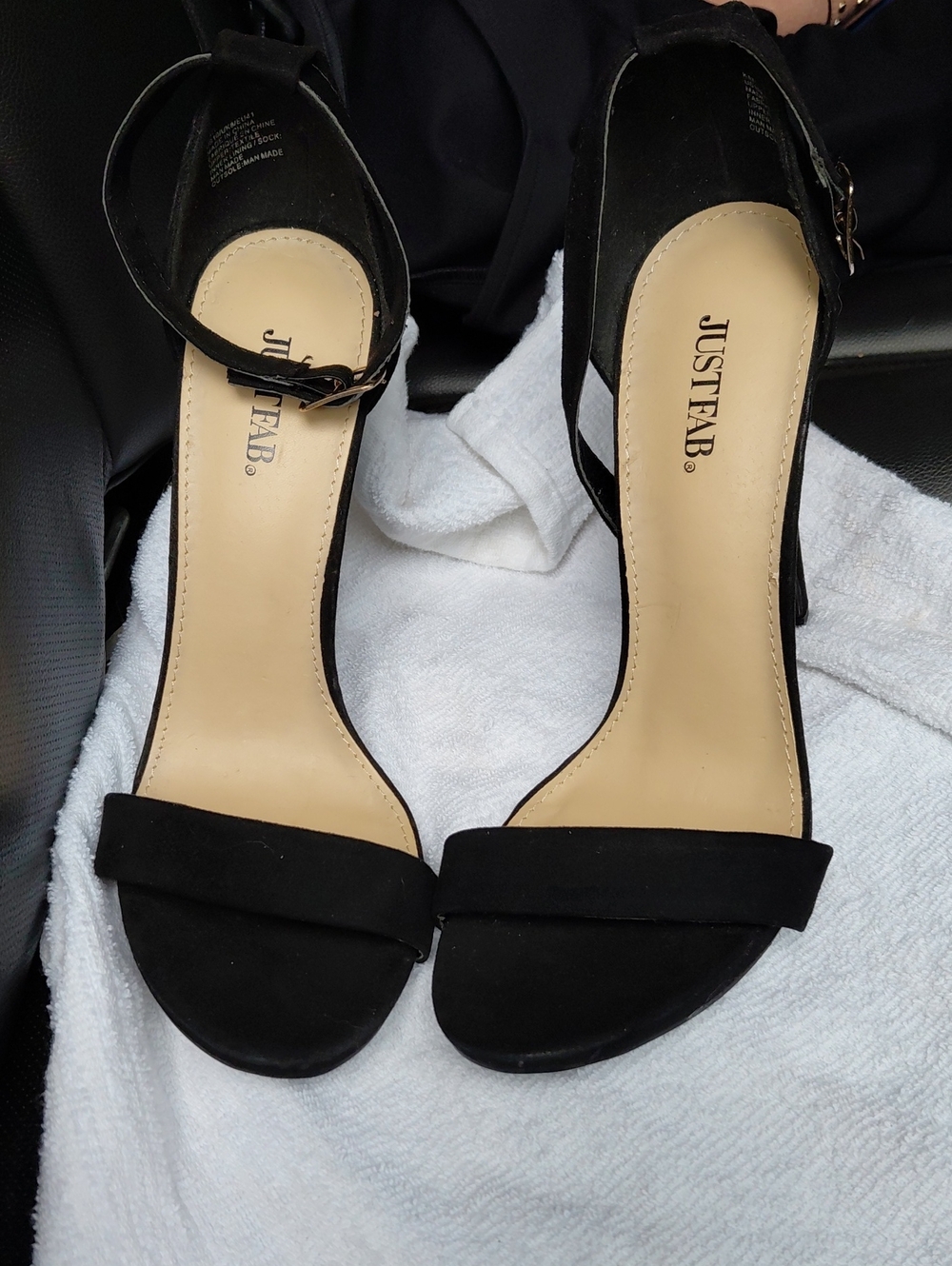 JustFab Black Suede Ankle-Strap Open-Toe Heels